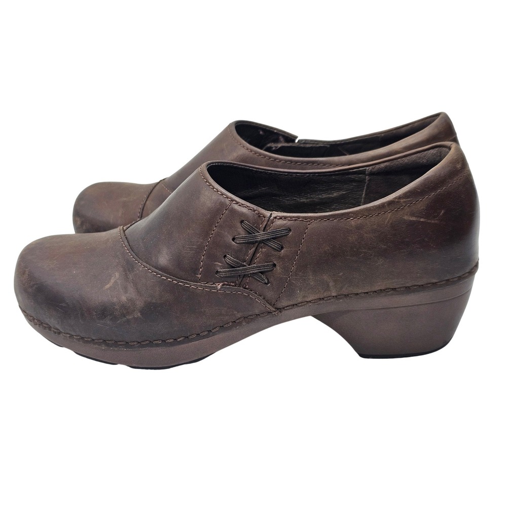 Dansko Stacy‎ Brown Leather Slip On Clogs Block Heel Shoes Womens 39 9837787800